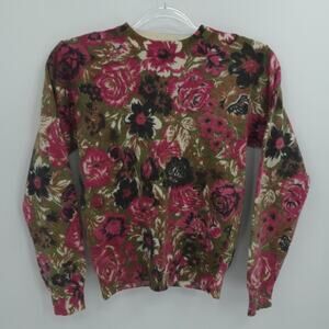 Womens Small Lambs Wool Floral Pink Sweater Grandmacore